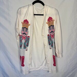 Women's White Nutcracker Cardigan Sweater